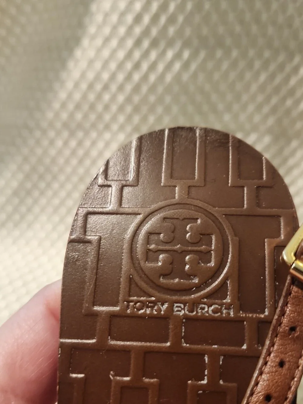 Tory Burch Brown Leather Sandal with Gold-Tone Logo Accent